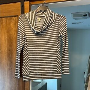 Sonoma Black and White Striped Cowl Neck Sweater